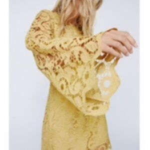 Nasty Gal Yellow Lace Long Sleeve Dress